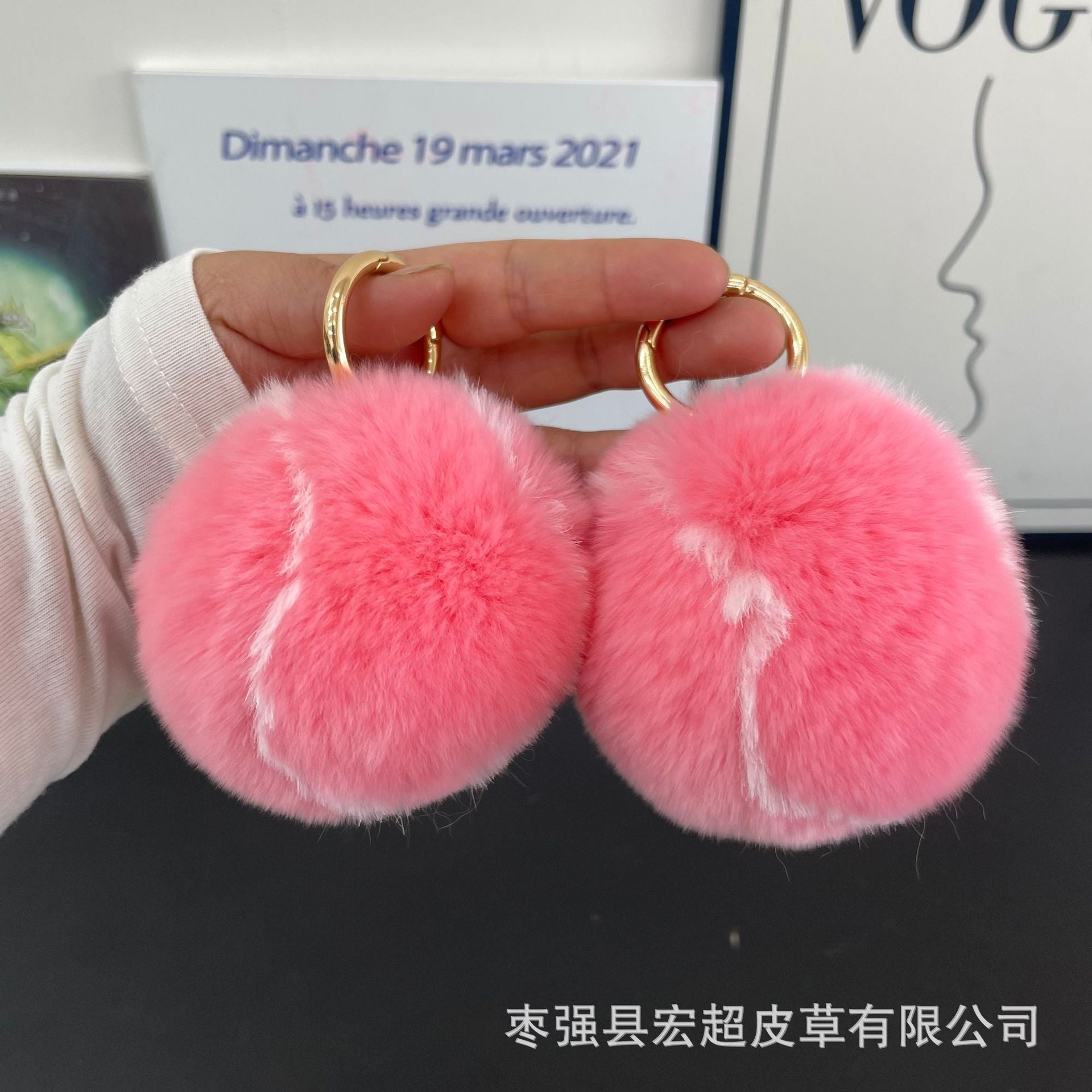 Wholesale Cute little tennis ball rabbit fur plush keychain